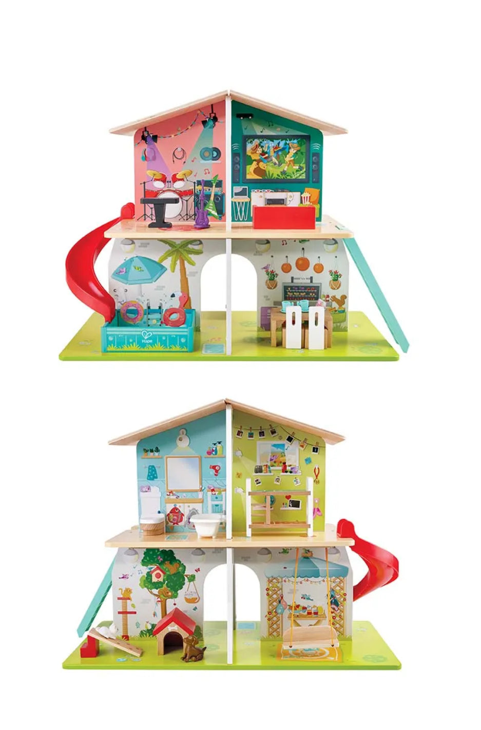 Rock & slide wooden playhouse with sound effects