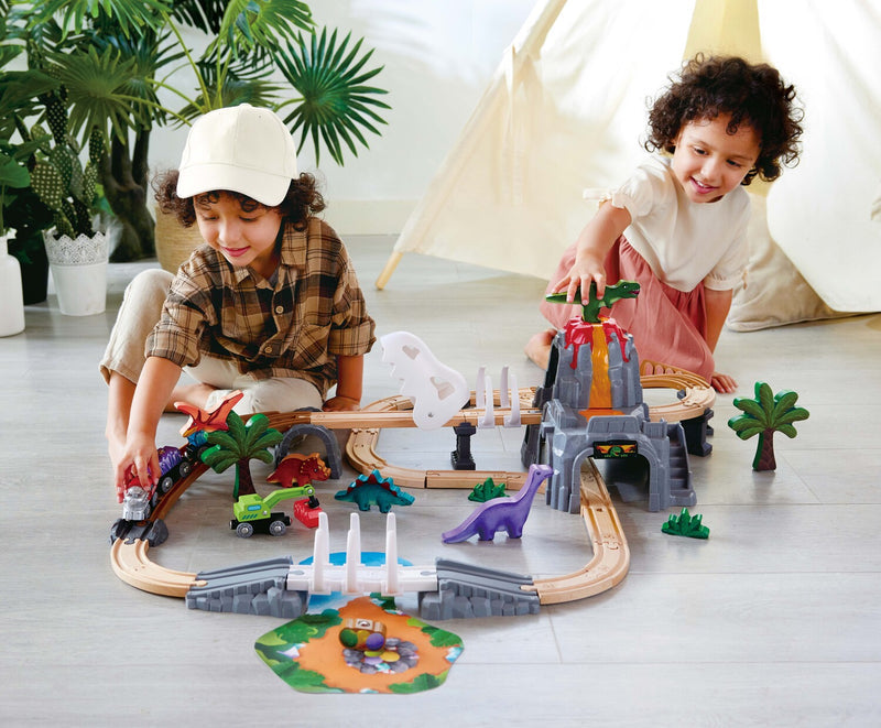 Dino wooden railway adventure set glow in the dark (61 pcs )
