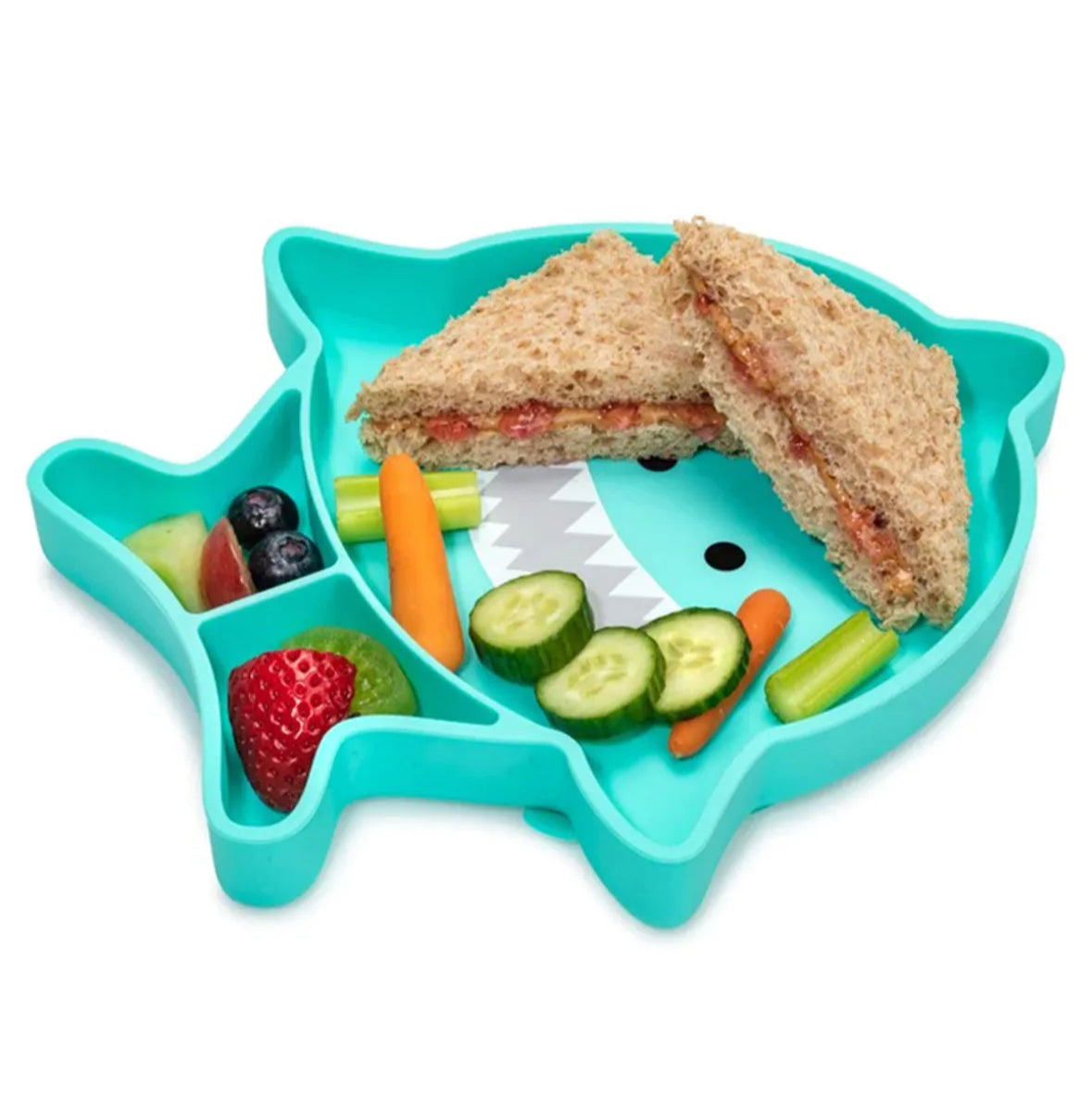 Divided silicone suction plate - turquoise shark