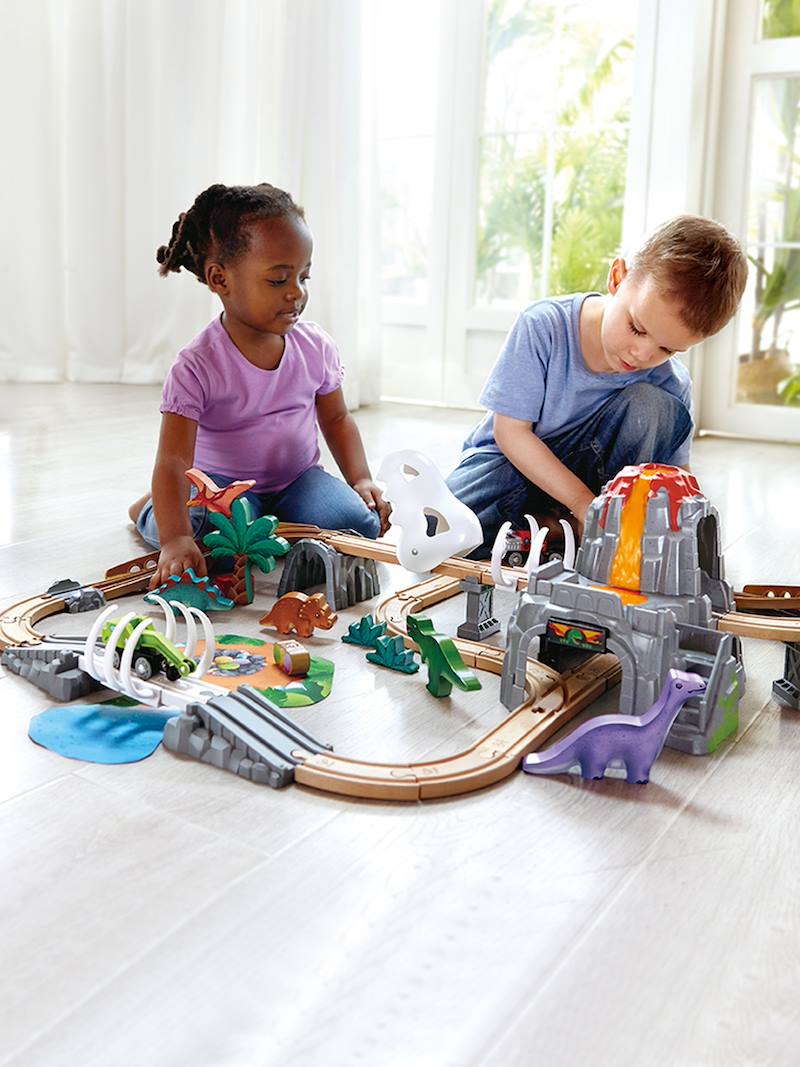 Dino wooden railway adventure set glow in the dark (61 pcs )