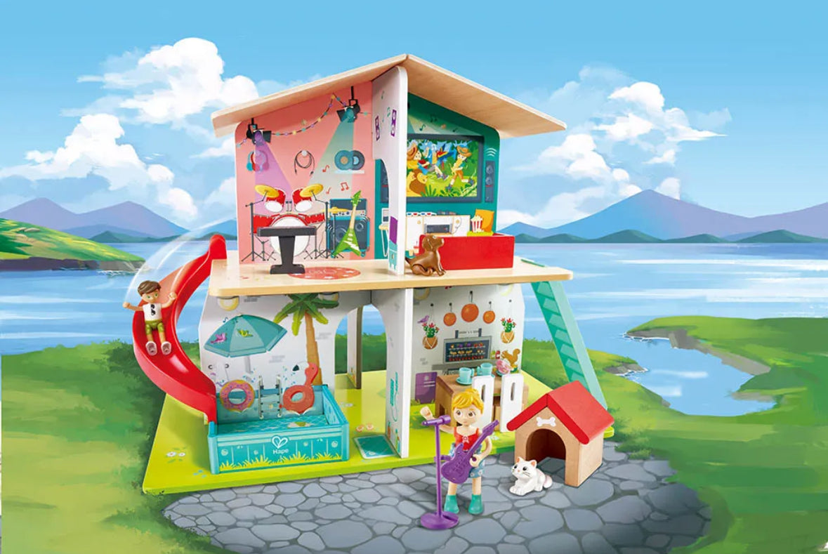 Rock & slide wooden playhouse with sound effects