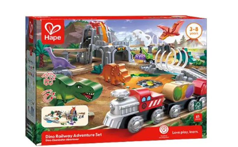 Dino wooden railway adventure set glow in the dark (61 pcs )