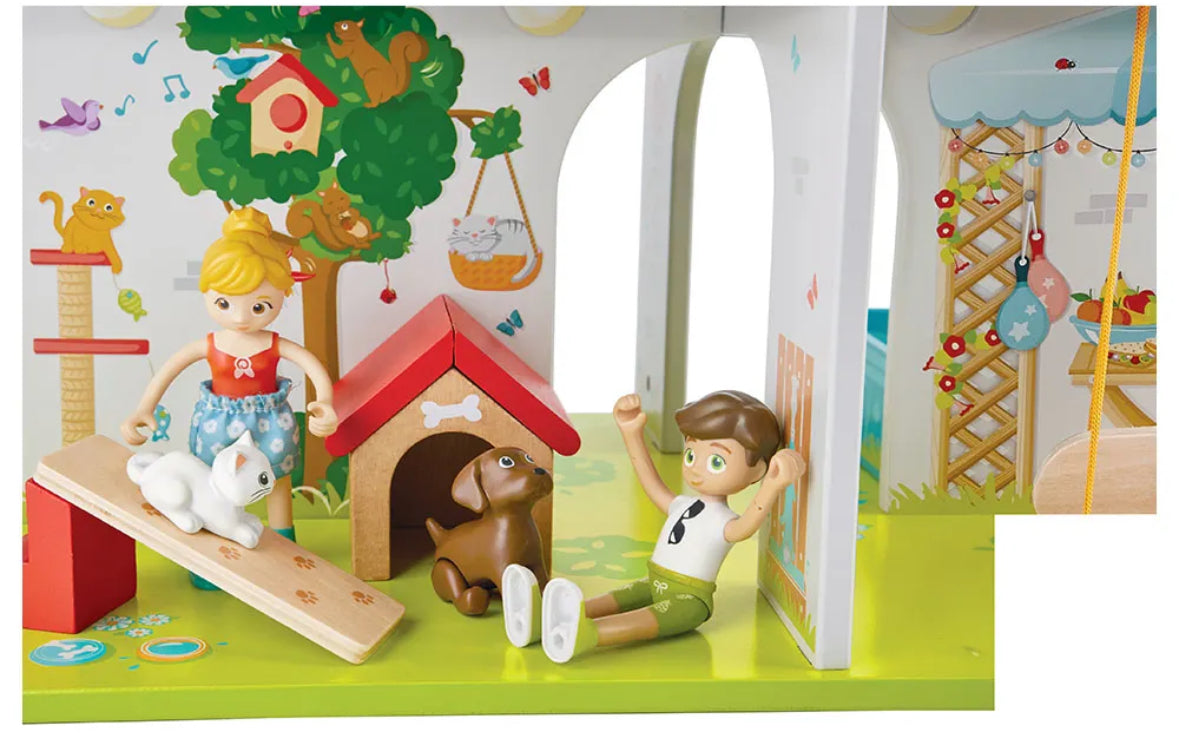 Rock & slide wooden playhouse with sound effects