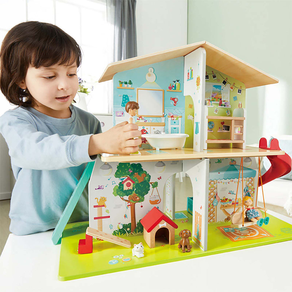Rock & slide wooden playhouse with sound effects