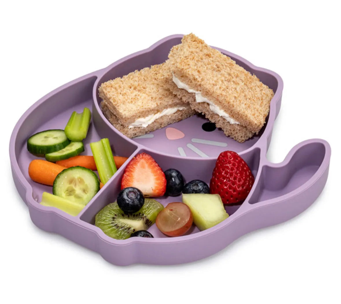 Divided silicone suction plate - purple cat