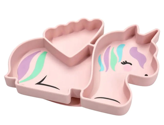 Divided silicone suction plate - pink unicorn