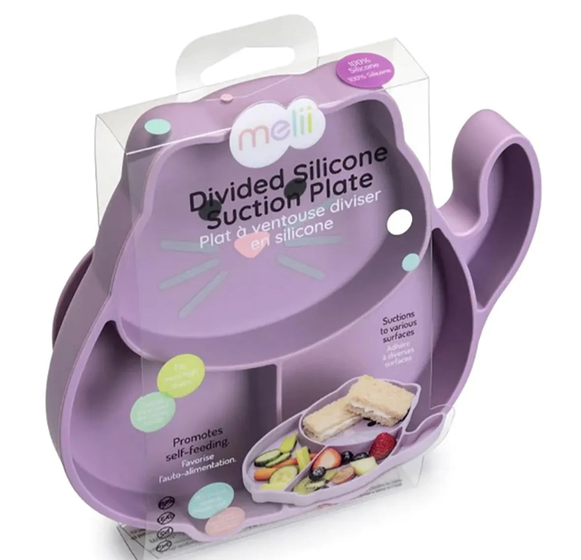 Divided silicone suction plate - purple cat
