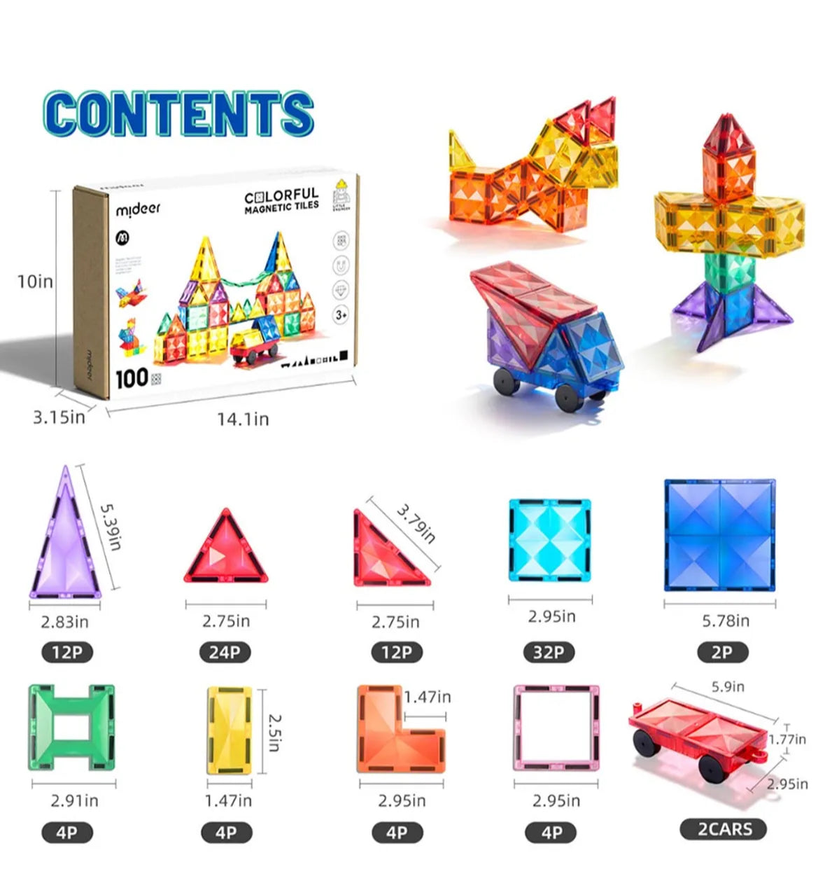 Magnetic tiles - 100 pcs