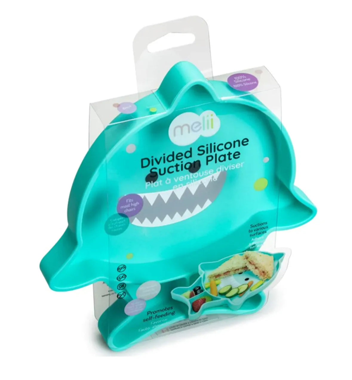 Divided silicone suction plate - turquoise shark