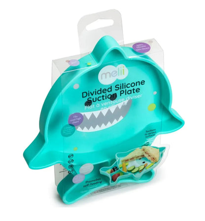 Divided silicone suction plate - turquoise shark