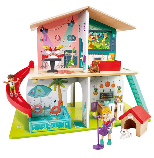Rock & slide wooden playhouse with sound effects