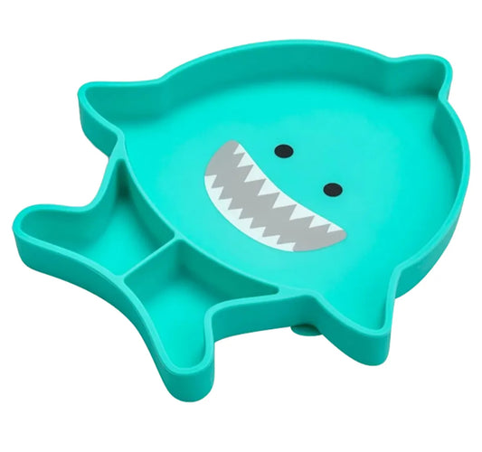 Divided silicone suction plate - turquoise shark