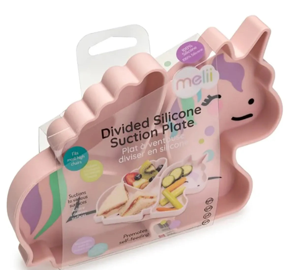 Divided silicone suction plate - pink unicorn