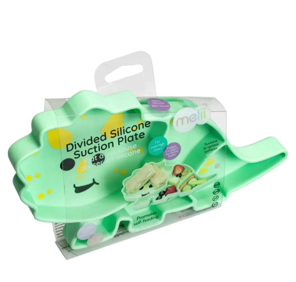 Divided silicone suction plate - green dinosaur
