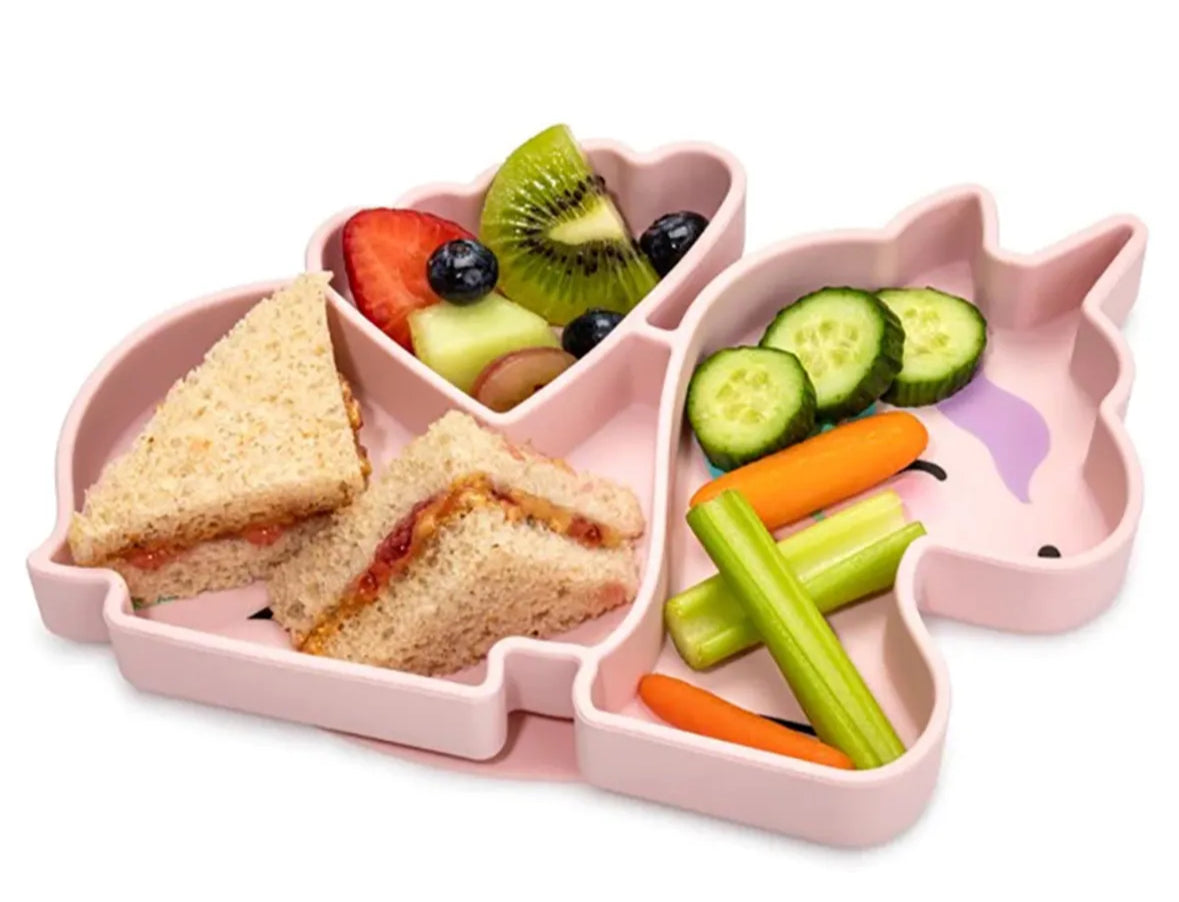 Divided silicone suction plate - pink unicorn