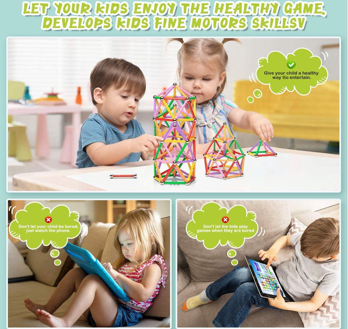 Magnetic Building Sticks Blocks - 220pcs