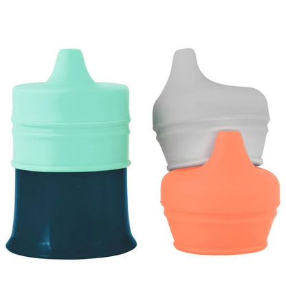 Snug stretchy silicone reusable spout lids with containers