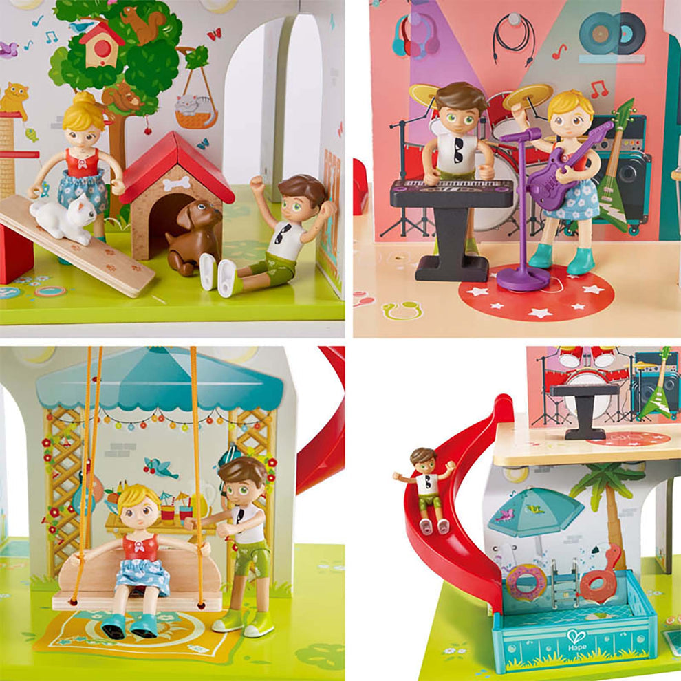 Rock & slide wooden playhouse with sound effects