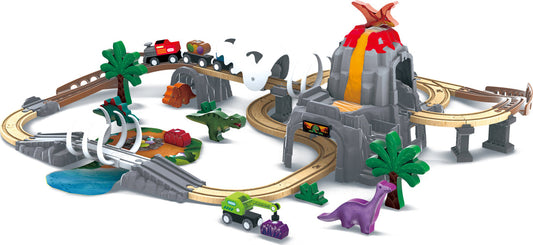 Dino wooden railway adventure set glow in the dark (61 pcs )