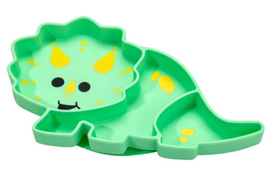 Divided silicone suction plate - green dinosaur