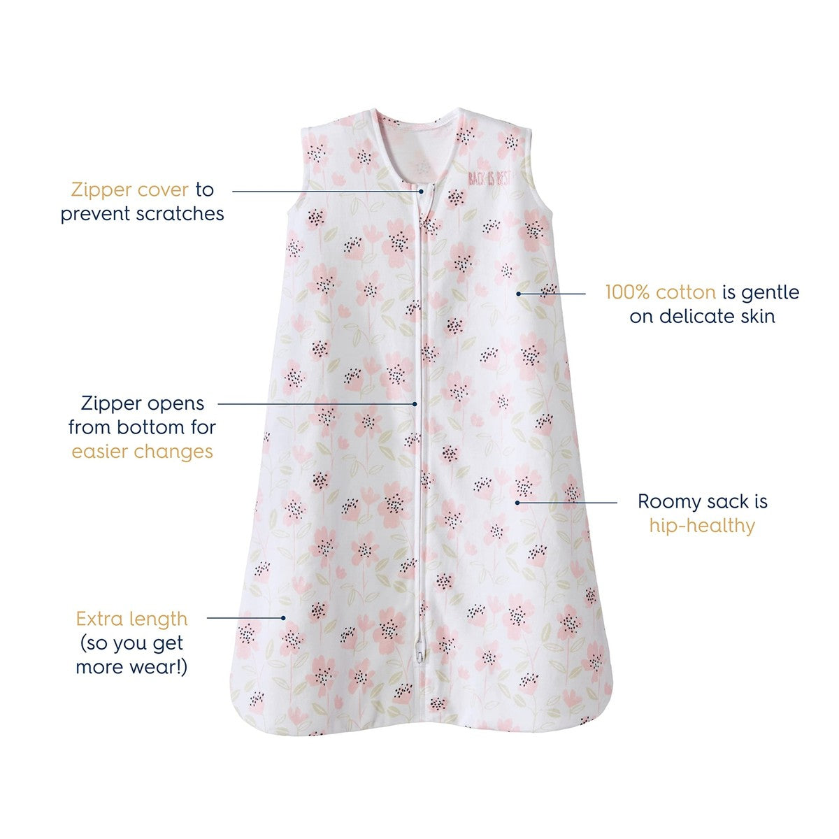 wearable blanket 100 cotton tog 0.50- small/ Blush Wildflower