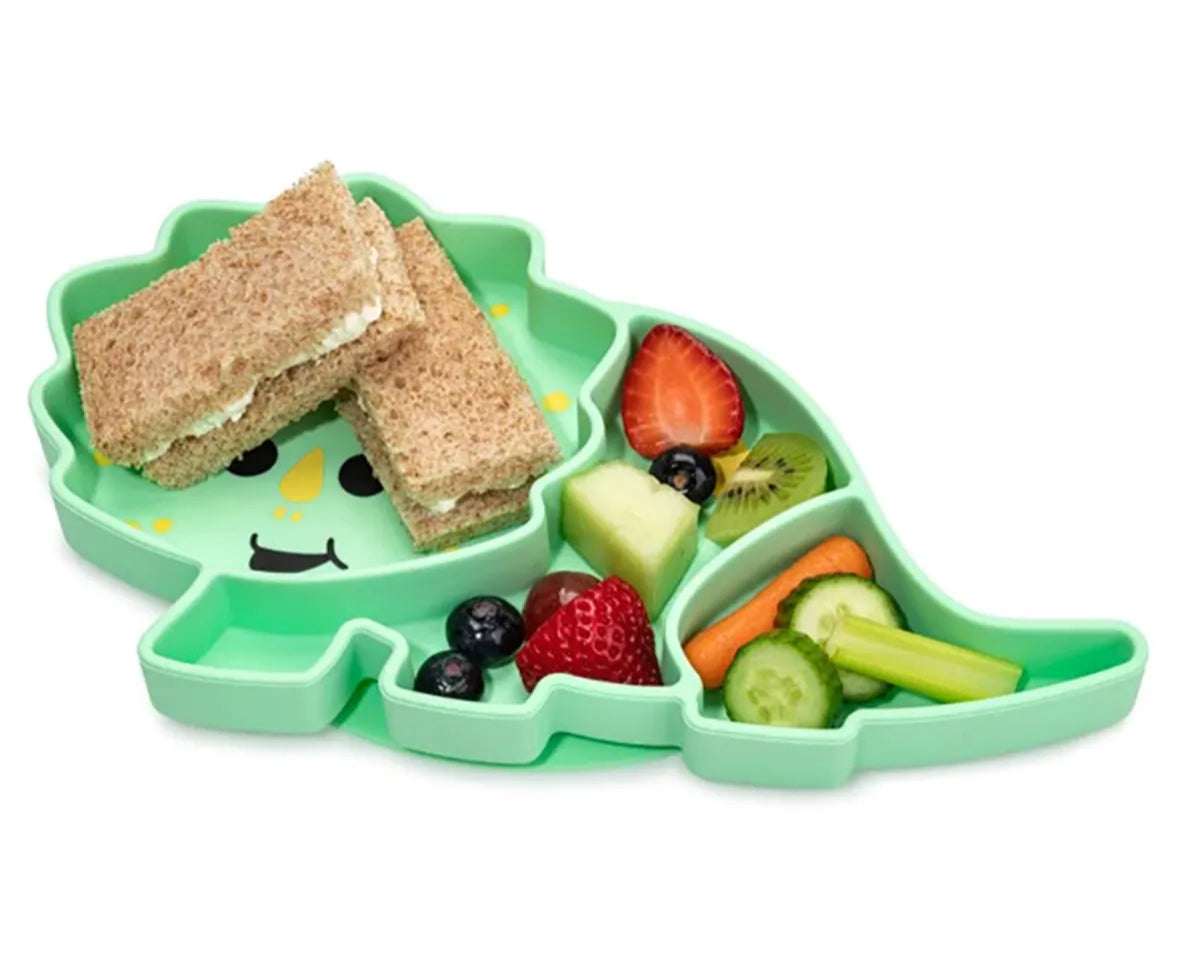 Divided silicone suction plate - green dinosaur